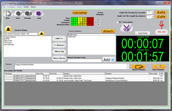 Start-Stop DTS Conference Recording & Transcription System Operator Console