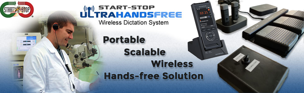 Start-Stop Ultra Hands-Free Wireless Digital Dictation System.